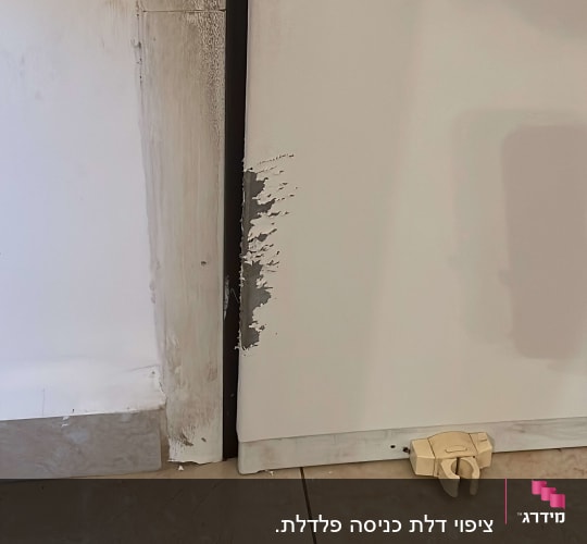 דלת עם ציפוי מתקלף על הרצפה